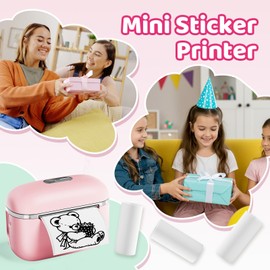 HiHTV Mini Printer Sticker Maker Machine - Print Pod Inkless Bluetooth Thermal Printer with 6 Rolls Tape, Portable Pocket Labeler Multiple Templates Instant Print for Study Graphic, Photos, Kids Gift
