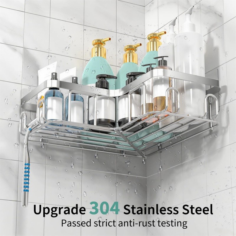 Moforoco Corner Shower Caddy Shelf Organizer Rack, Self Adhesive Black