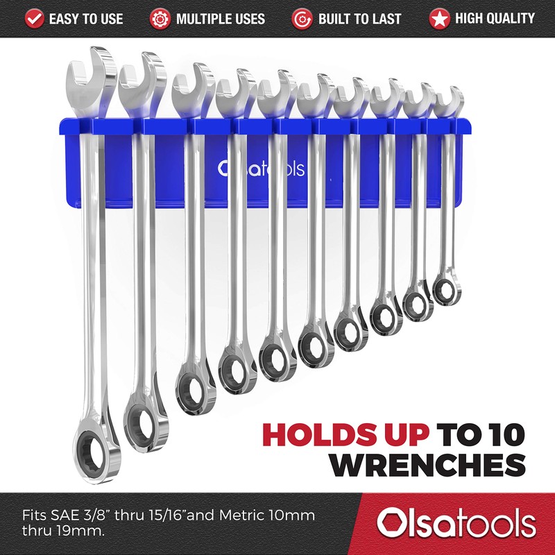 Olsa Tools Magnetic Wrench Holder Organizer (Green) | Fits SAE