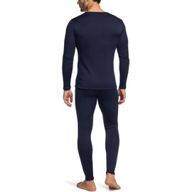 TSLA CLSL Men's Thermal Underwear Set, Microfiber Soft Fleece Lined Long Johns, Winter Warm Base Layer Top & Bottom, Heavyweight Fleece Dark Navy, Large