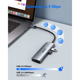 Hub USB 3.0 | ABLEWE USB Hub con 4 Puertos USB 3.0 (5 Gbps), Ladron USB Multi USB Macho- para MacBook Air, Mac Pro, iMac, y Todas Las PC con Puertos USB, Hembra- para Teclados, Mouse, HDD Móvil, etc