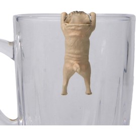 Seadiquiet Realistic Mini Pug Dog Figurine Hanging on Cup Rim DIY Fairy Garden Accessory Window Stickers and Films Water Cup Decorate Statue