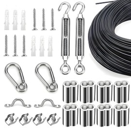 Globe String Light Suspension Kit, Outdoor Light Guide Wire, Vinyl Coated Stainless Steel Steel Cable，Include 50ft Transparent PVC and 304 Stainless Steel Wire Cable, Turnbuckle and Hooks