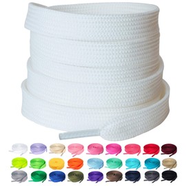 Olukssck 1 Pair Flat Shoe Laces for Sneakers, 2/5" Wide Athletic Shoelaces Off White 48 inch(122cm)