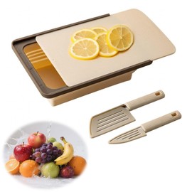 Collapsible Drainer Basket , with Colander, Cutting Board and Knives, Multifunctional Kitchen Vegetable Washing Basket, Camping sink, Gifts for Camper Kitchen Organization, Picnic Essentials(Khaki)