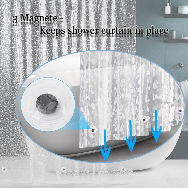 Shower Curtains Mould Proof Resistant -3D Effect Pebble Clear Shower