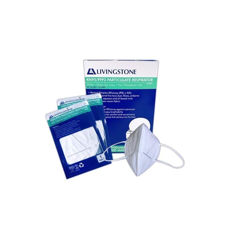 Livingstone KN95 FFP2 Respirator Ear Loop Vertical Duckbill Level 3