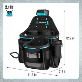 DuraTech Tool Pouch with Belt Clip, Electrician Tool Pouch with Tape Measure Holder & Hammer Loop, Quick Release Buckle, Expandable Support Frame, Ideal for Construction, Carpentry and Handyman Use