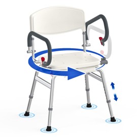Meday Swive Shower Chair with Arms & Back - Heavy Duty 500 lbs 360 Degree Rotating Shower Bench for Inside Shower - Adjustable Bariatric Bath Tub Seat with Pivoting Arms for Elderly Disabled Injured