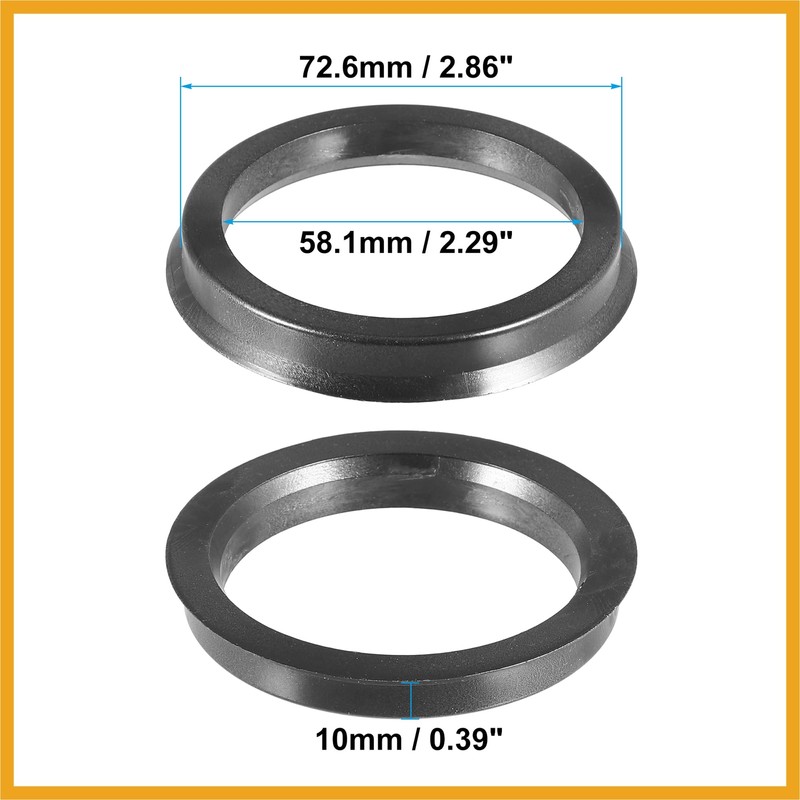 Partuto 72.6mm to 58.1mm Universal Car Hub Centric Rings Black