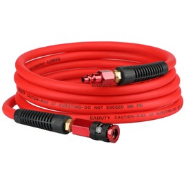 EADUTY Hybrid Lead-in Air Hose 1/4 In. x 10 ft, Lightweight, Flexible, Durable Air Compressor Hose with Aluminum Universal Quick Coupler and Industrial Plug, Red
