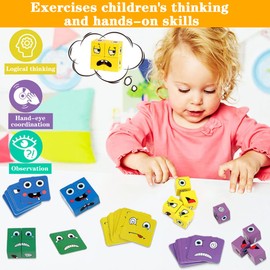 LiRiQi Wooden Cube Puzzle, Sensory Toy, Building Cube, Wooden Puzzle Faces, Colourful Rubik's Cube Building Block Interaction Toy, Montessori Learning Toy for Children from 3 Years