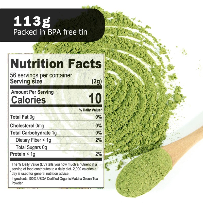 Matcha Green Tea Powder-4oz(113g) Tin, 100% Natural & Pure, Ceremonial