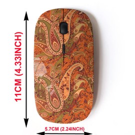 mouse inalámbrico 2.4G con bonito diseño de patrón para todos los portátiles y computadoras de computadora con nano receptor, diseño de cachemira naranja