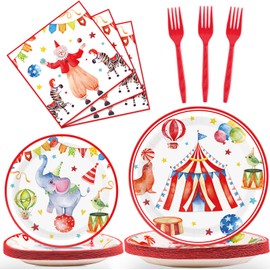 Carnival Theme Party Decorations Circus Party Plates Napkins Carnival Birthday Party Tableware Circus Disposable Paper Plates Watercolor Carnival Circus Party Supplies 24 Guests