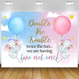 Twin Baby Shower Backdrops Double The Trouble Twice The Fun We are Having Baby Shower Photography Background Gender Reveal Party Backdrop Decoration Banner Photo Studio Props L01 5x3Ft