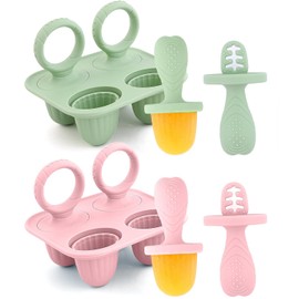 Molde para Paletas de Hielo Bebé, Moldes de Silicona, Mordedera para Bebe Libre de BPA, Alivio de La Dentición del Bebé, con Varillas y 4 Cavidades (Moldes para paletas（2）)