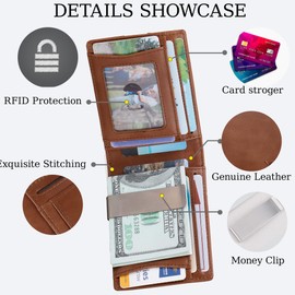 VISOUL Slim Wallet with Coin Compartment and RFID Protection Mini Wallet Men's Small Credit Card Case Card Holder Wallet Small Wallet Leather, A71 Brown, Elegant