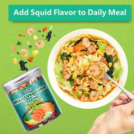 Yimi Dried Seafood Ramen Toppings, Mixed Dehydrated Vegetables - Freeze Dried Shrimp, Wakame Seaweed, Shallot, Ramen Toppers Frozen Veggies for Noodles