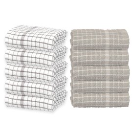Terry Tea Towels Kitchen Cloths 100% Egyptian Cotton Flour Sack Wonderdry Waffle Weave Pair of Silver Check and Silver Fabric Super Soft and Absorbent, Dish Cleaning Sand Bar Towel- 65x45