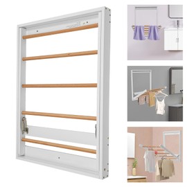 Wall-Mounted Foldable Clothes Drying Rack - Solid Wood Indoor Laundry Organizer for Bathroom/Balcony/Apartment | Space-Saving Garment Rack,11.02 lbs Capacity