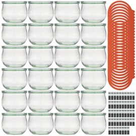 Flaschenland - 24 x Weck Tulip Jars 580 ml with Glass Lids, Preserving Rings and Clips, Preserving Jars for Preserving Food, Made in Germany