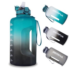 GEMFUL 2.2L Water Bottle with Straw Time Marker & Handle 74oz BPA-Free Leakproof Large Jug for Gym Fitness Motivational Sports Bottle for Men & Women