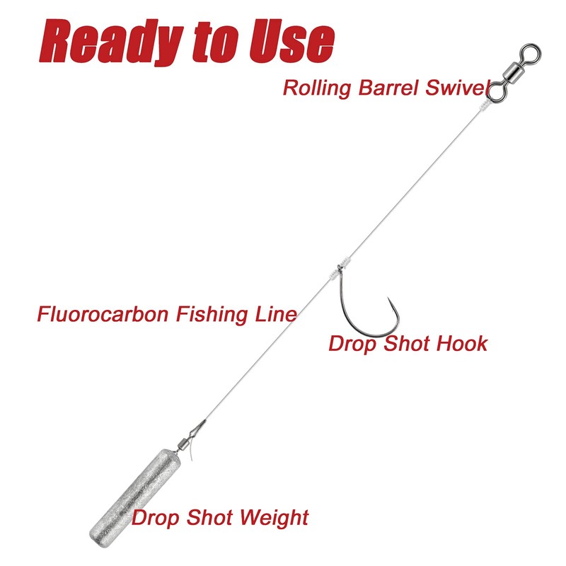 Dr.Fish 10 Pack Drop Shot Rig/Texas Rig with Rolling Barrel