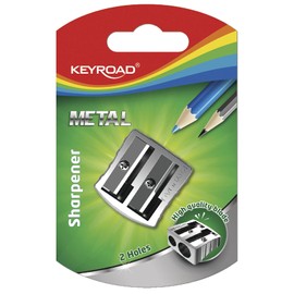KEYROAD Ergonomic Double Pencil Sharpener / 1 Piece / Aluminium / Two Steel Blades / Pencils and Coloured Pencils / Blister Pack / for Nursery Preschool and Office School