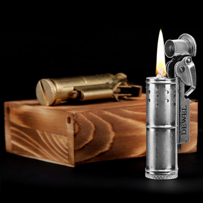 2 Pack Cool Vintage Copper&Brass Wheel Lighter, Pressure-Relief Reusable Windproof