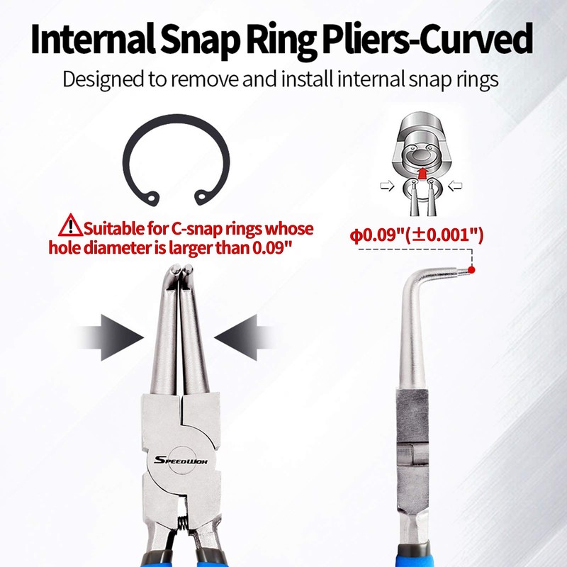 SPEEDWOX Snap Ring Pliers for Holes, Curved Claws, 90° Tip