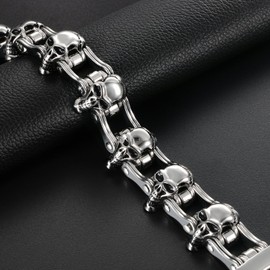 OIDEA Men's Biker Skull Bracelet: Skull Heavy Link Chain Bracelet Punk Gothic Skull Cross Lion Head Links Link Punk Rock Bicycle Chain Wrist Gift for Men Family Friend, Stainless Steel, without stone