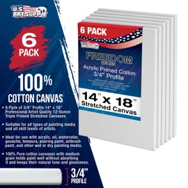 U.S. Art Supply 14 x 18 inch Stretched Canvas for Painting, 12oz Triple Primed, 6-Pack - Professional Artist Quality White Blank 3/4" Profile, 100% Cotton, Heavy-Weight Gesso - Acrylic Pouring, Oil