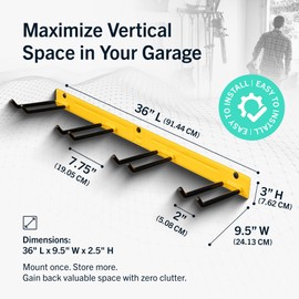 StoreYourBoard 36" Garage Tool Organizer Wall Mount | Garden Tool Organizer System | Heavy Duty Garden Tool Storage Rack for Yard Tools Rakes Shovels 250lbs Garage Organization | 4 PVC Coated Hooks
