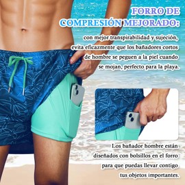 KTMOUW Traje de Baño Hombre Corto 2 In 1 Short Playa Hombre de Secado Rápido,Forro Interior de Compresión Bañador Hombre con Bolsillos,Short Natacion Hombre, Transpirables y Cómodos,Verde