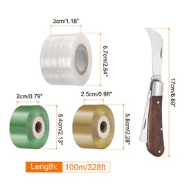 HARFINGTON Fruit Tree Grafting Tape 2CM 2.5CM 3CM Width 100M Length Stretchable Garden Grafting Tool Plants Self Adhesive Floristry Film with Grafting Knife for Floral Tree and Poly Budding