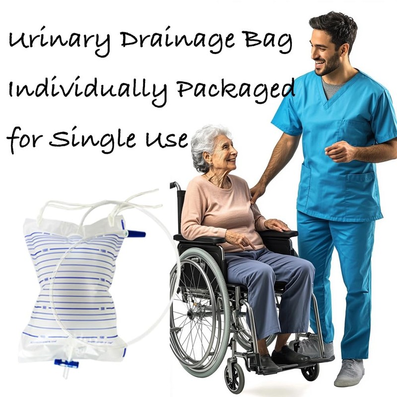 Urinary Drainage Bag, 2000mL, Anti-Reflux Valve, Easy Drain Switch, for