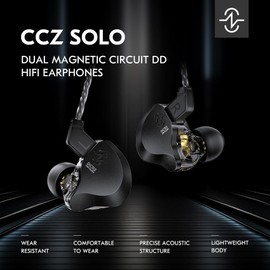 CCZ Solo DC02 Earphones, Wired In-Ear Earphones, High End HIFI Sound Quality, Noise Canceling, Dual Magnetic Circuits, 0.4 inches (10 mm) DD, Oxidized Matte Texture, PU+PET Composite Diaphragm, Zinc