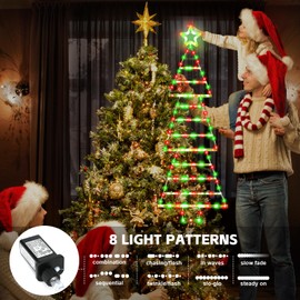 PUHONG (New Christmas Ladder Lights, 4.6ft Christmas Lights with Star Topper, Christmas Hanging Ornament with 8 Light Modes, LED Christmas String Lights for Doors, Walls and Windows - Red&Green