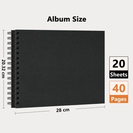 Scrapbook Photo Album, Textured Luxury Hardcover Kraft White Pages Memory Book, for Travel Wedding Guest Book Christmas Baby Shower Black 28 CM 40 Pages