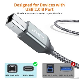 JXMOX USB B to C Printer Cable, (6.6ft 2-Pack) Nylon Braided B C...