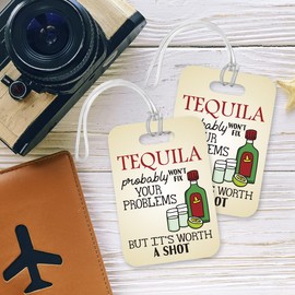 LT186 Tequila Probably Won't Fix Your Problem But It's Worth A Shot Novelty Funny Unique Designer Gift Glossy Plastic Suitcase Luggage Tag