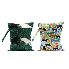 Hanamiya Na 2Pcs Cat Floral Print Wet Bags, Cat Lover Gifts Wet Dry Bag Reusable Zipper Pouch for Swimsuit, Diapers, Beach, Dirty Yoga Gym Clothes, Toiletries, Waterproof Birthday Christmas Gifts