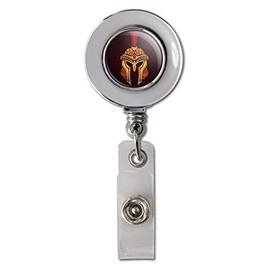 Trojan Greek Spartan Warrior Helmet Gold and Red Retractable Reel Chrome Badge ID Card Holder Clip