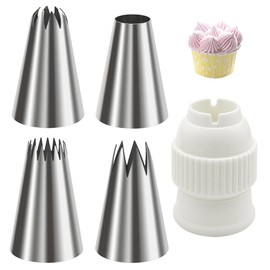 GYSRXS Set of 4 Large Piping Nozzles, 304 Stainless Steel Nozzles for Piping Bags, Piping Nozzles Set for Cakes, Cupcakes, Pastries, Puff Pastry Decoration