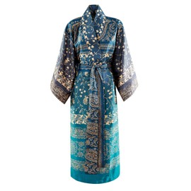 Bassetti Satin Kimono Unisex Comfortable Lightweight Chic Breathable, blue