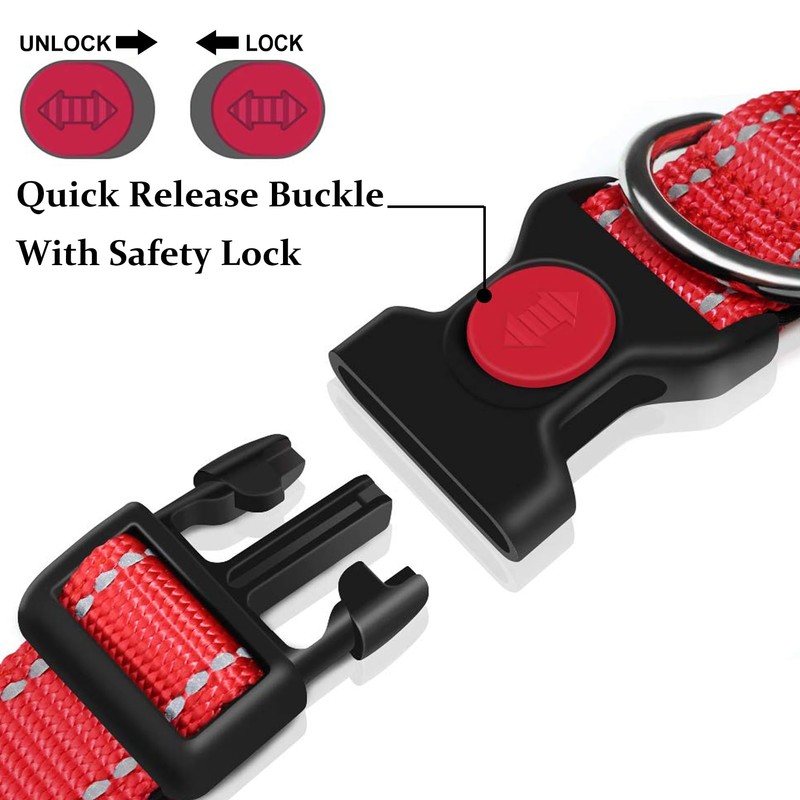 Dog Collar, Reflective Dog Collar with Safety Buckle, Adjustable Nylon