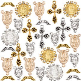 PH PandaHall 110pcs Cross Charms Center Medal Charms Wing Pendant Oval Chandelier Links Crucifix Cross Connectors Charm for Easter DIY Craft Earring Bracelet Necklace Jewellery Making