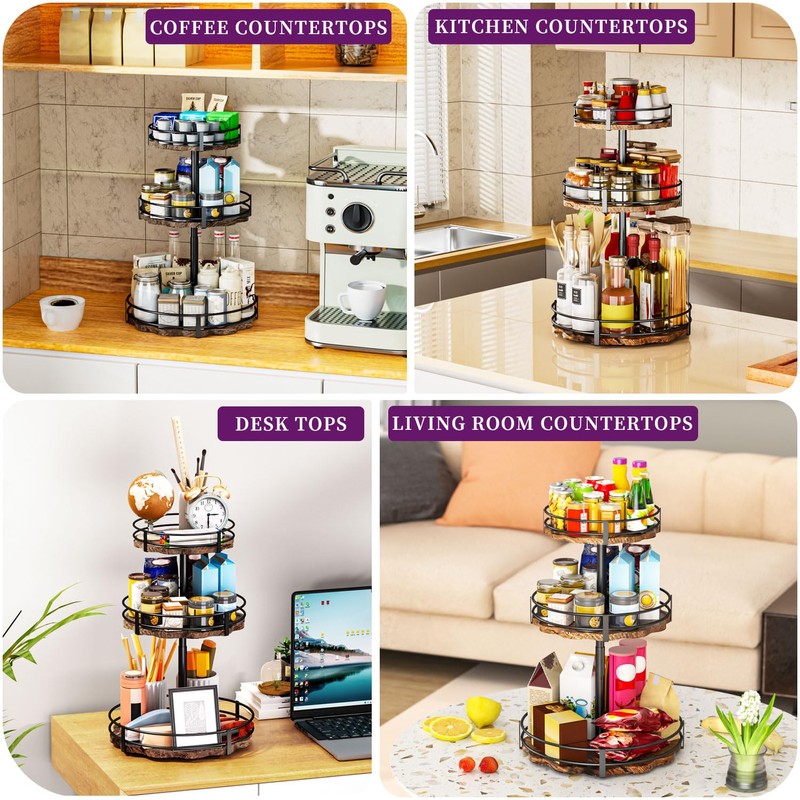 Heavy-Duty 3-Tier Lazy Susan Organizer, Adjustable to Different Heights, Countertop