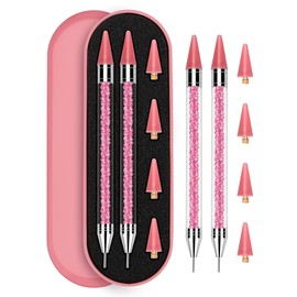 Rolybag Rhinestone Picker Tool, 2PCS Rhinestone Applicator Tool Dotting Wax Pen Dual-Ended with 4PCS Replaceable Wax Tips for DIY Nail Art Tool (Pink)